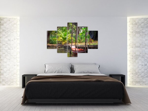 Slika - Drveni čamac na kanalu, Tajland (150x105 cm)
