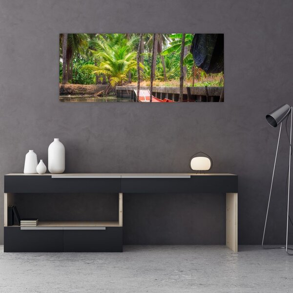 Slika - Drveni čamac na kanalu, Tajland (120x50 cm)