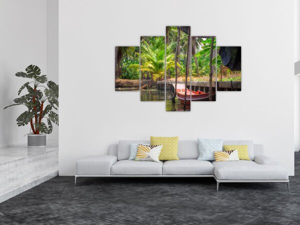 Slika - Drveni čamac na kanalu, Tajland (150x105 cm)