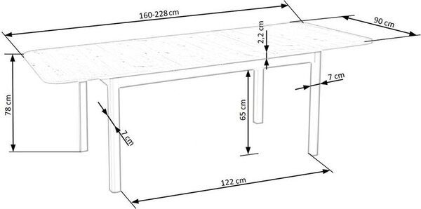 Blagovaonski stol na razvlačenje 160-228 cm Fapo (bijela) (za 6 do 8 osoba)