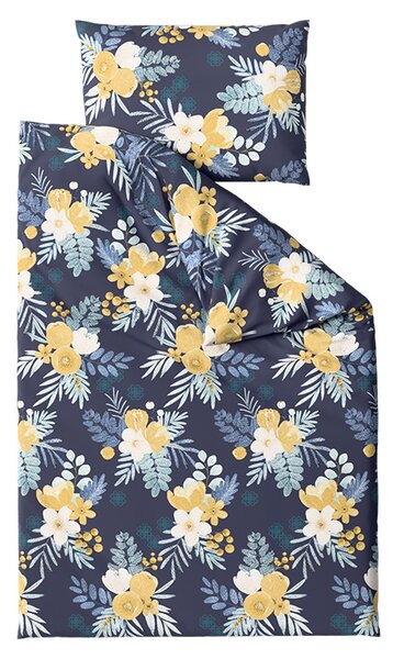 Posteljina od mikrovlakana FLOWERISH tamno plava Dimenzije posteljine: 70 x 90 cm | 140 x 200 cm