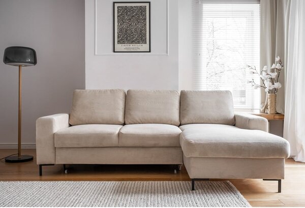 Bež sklopiva kutna garnitura od samta (s desnim kutom) Lofty Lilly – Miuform