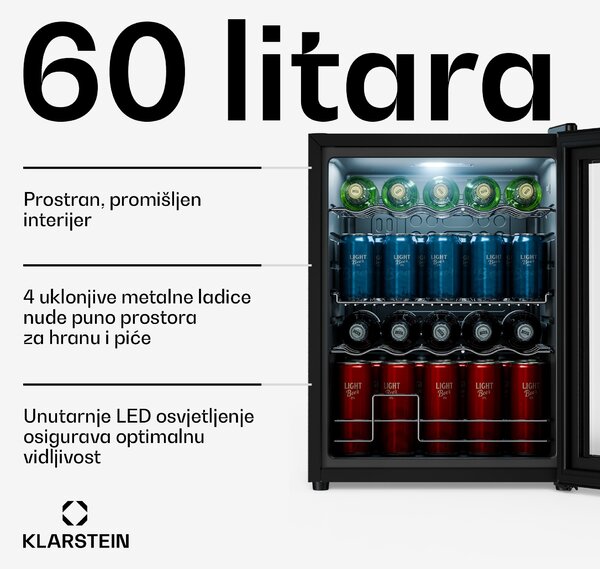 Klarstein Hladnjak za pića Beersafe s vratima od zrcalnog stakla | 64 x 48 cm | Unutarnje LED osvjetljenje