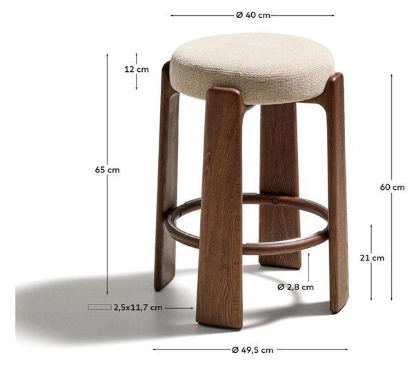 Bež/u tamnoj prirodnoj boji barska stolica od čvrste jeseni (visine sjedala 65 cm) Granite – Kave Home