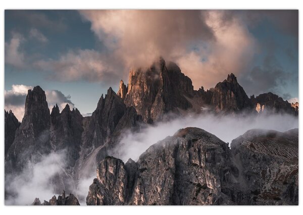 Slika - Talijanski Dolomiti skriveni u magli (90x60 cm)