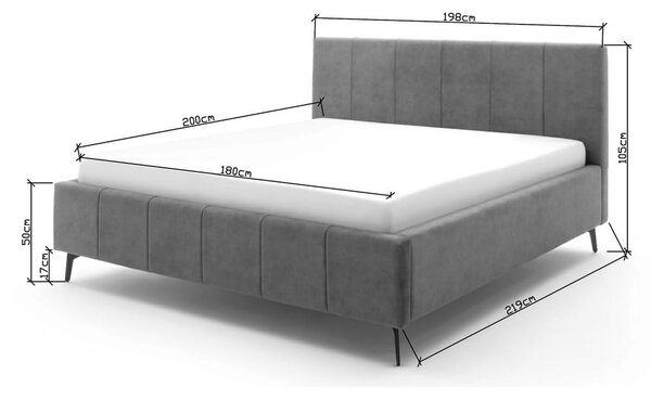 Svijetlo sivi tapecirani bračni krevet s prostorom za odlaganje s podnicom 180x200 cm Lizzano – Meise Möbel
