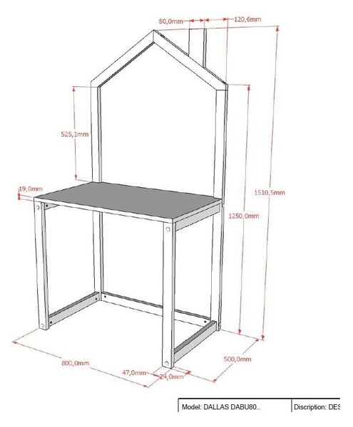 Dječji radni stol od masivnog bora 50x80.5 cm DALLAS – Vipack