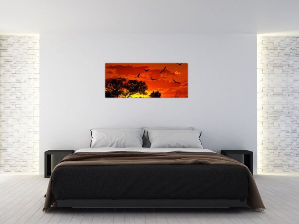 Slika ptica u zalasku sunca (120x50 cm)
