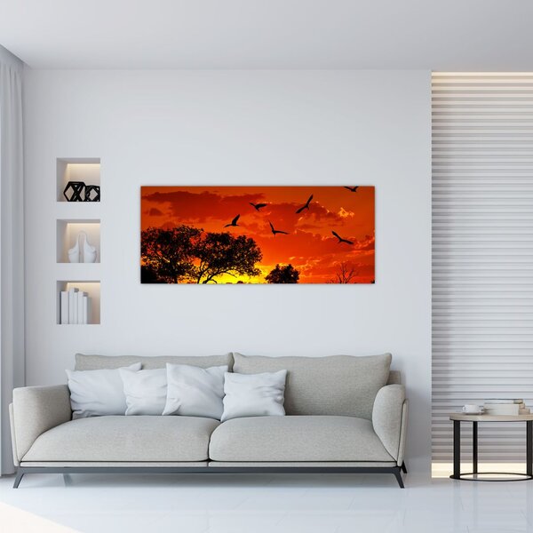 Slika ptica u zalasku sunca (120x50 cm)