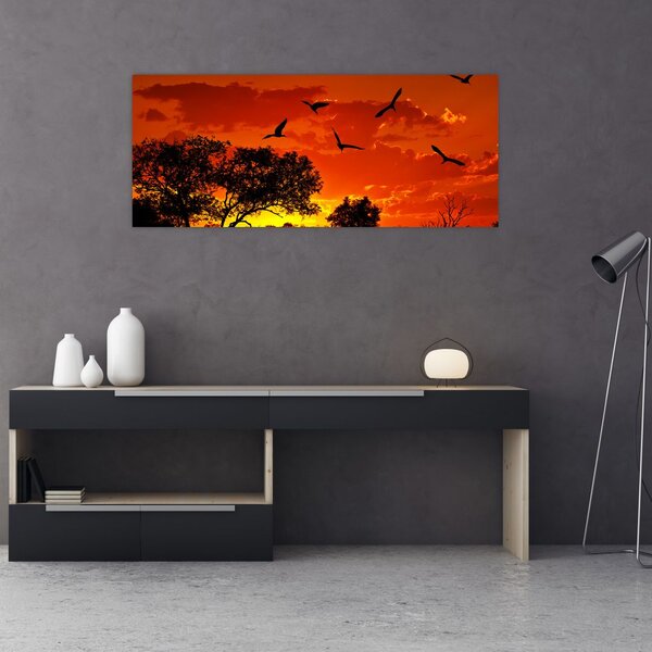 Slika ptica u zalasku sunca (120x50 cm)