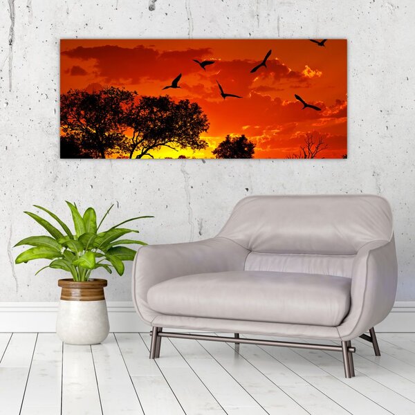 Slika ptica u zalasku sunca (120x50 cm)