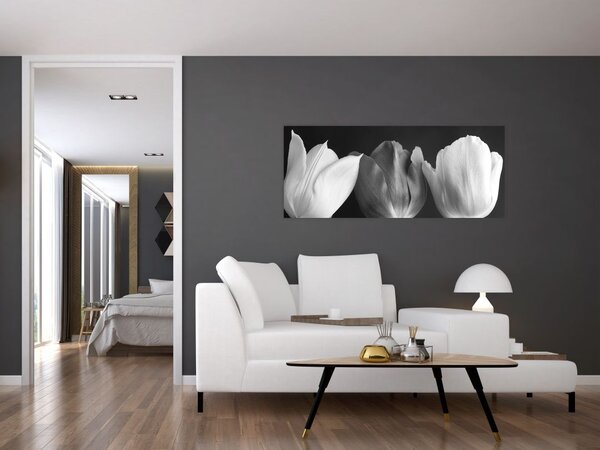 Slika - Crno-bijeli cvjetovi tulipana (120x50 cm)