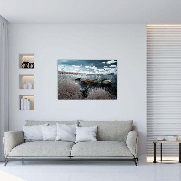 Slika - Drveni čamci na jezeru (90x60 cm)