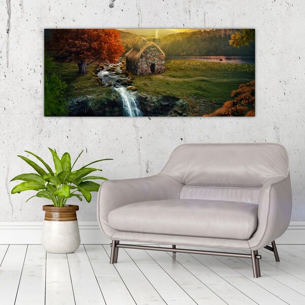 Slika kućice u bajkovitom krajoliku (120x50 cm)