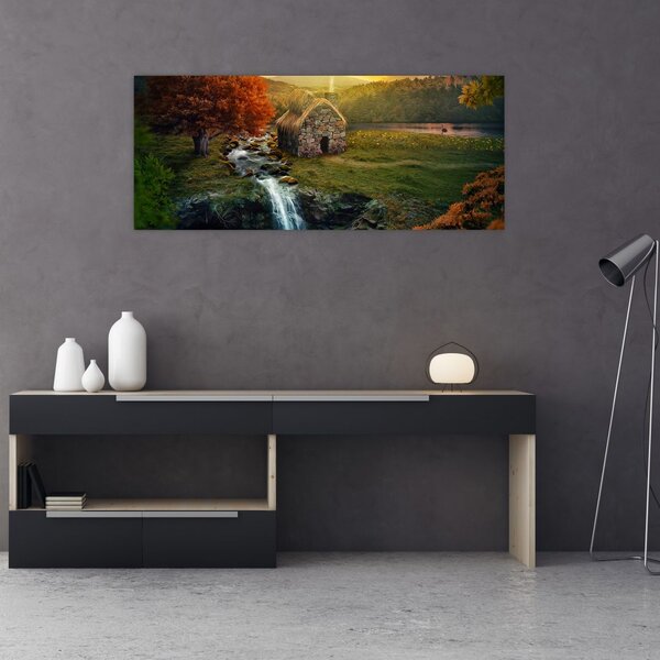 Slika kućice u bajkovitom krajoliku (120x50 cm)