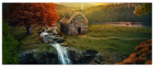 Slika kućice u bajkovitom krajoliku (120x50 cm)