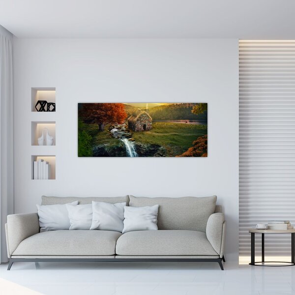 Slika kućice u bajkovitom krajoliku (120x50 cm)