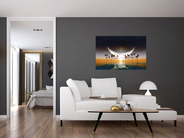 Slika - Mjesec iznad palmi (90x60 cm)