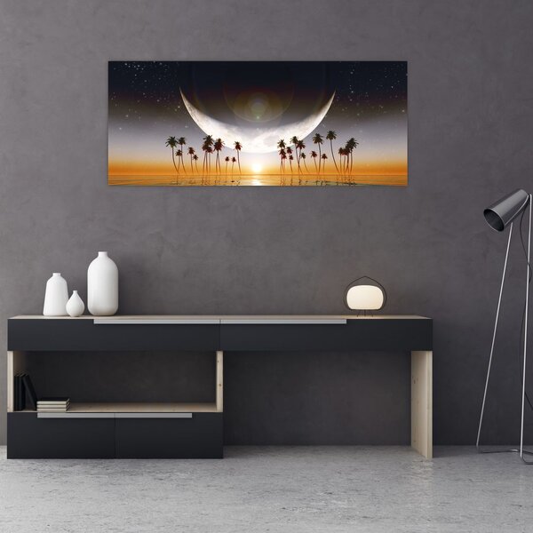 Slika - Mjesec iznad palmi (120x50 cm)
