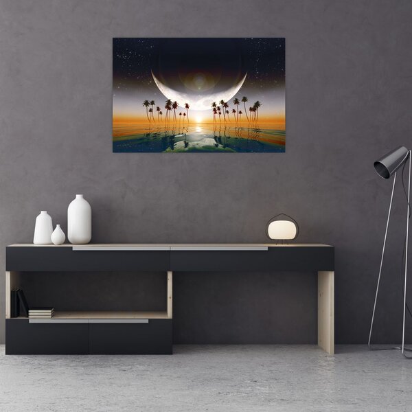 Slika - Mjesec iznad palmi (90x60 cm)