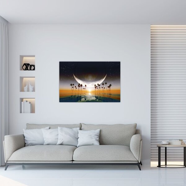 Slika - Mjesec iznad palmi (90x60 cm)