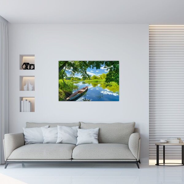 Slika ljetne rijeke s brodicom (90x60 cm)