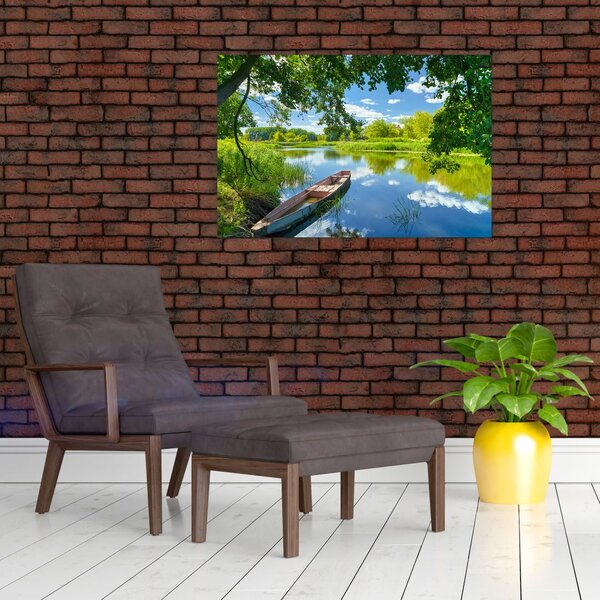 Slika ljetne rijeke s brodicom (90x60 cm)