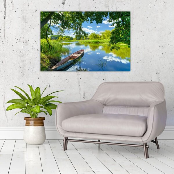 Slika ljetne rijeke s brodicom (90x60 cm)