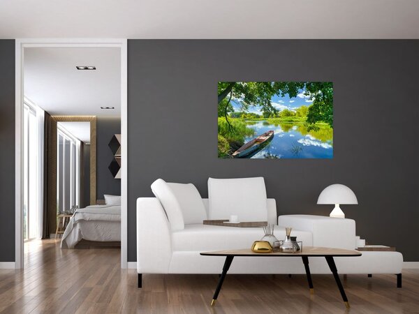 Slika ljetne rijeke s brodicom (90x60 cm)