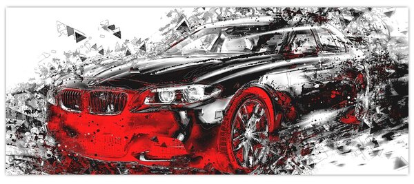 Slika - Naslikani automobil u akciji (120x50 cm)
