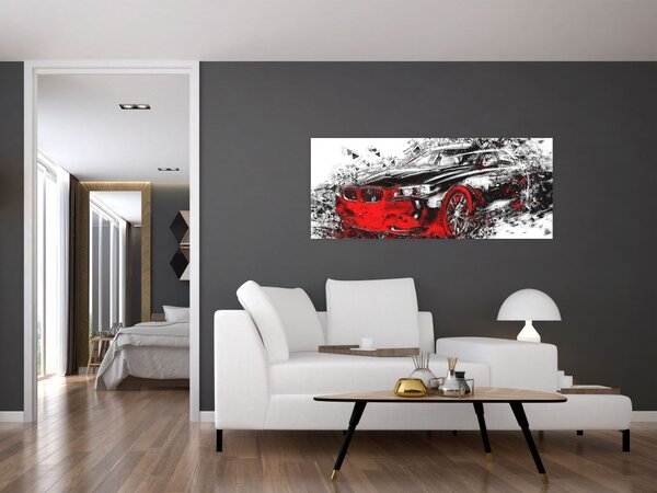 Slika - Naslikani automobil u akciji (120x50 cm)