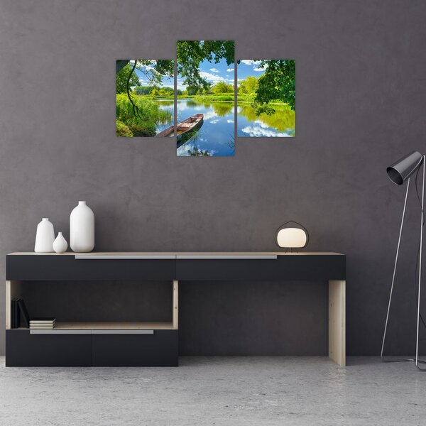 Slika ljetne rijeke s brodicom (90x60 cm)