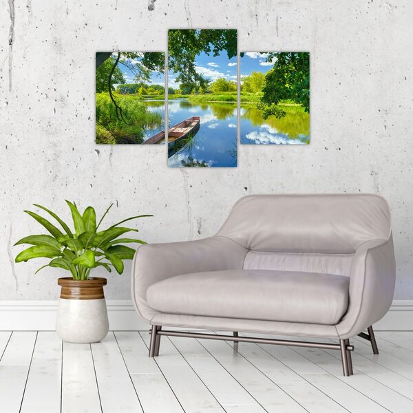 Slika ljetne rijeke s brodicom (90x60 cm)