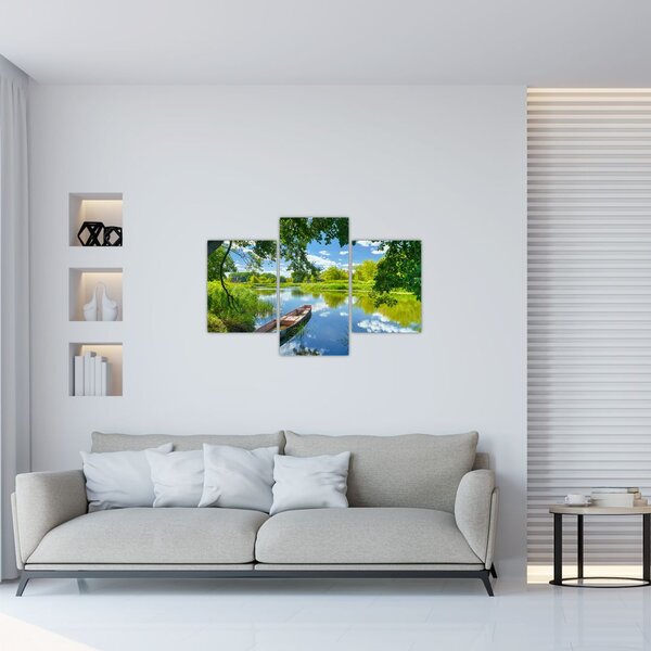 Slika ljetne rijeke s brodicom (90x60 cm)