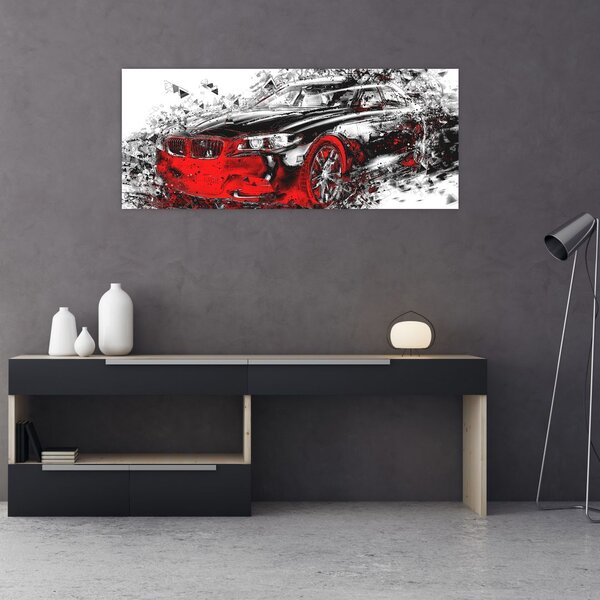 Slika - Naslikani automobil u akciji (120x50 cm)
