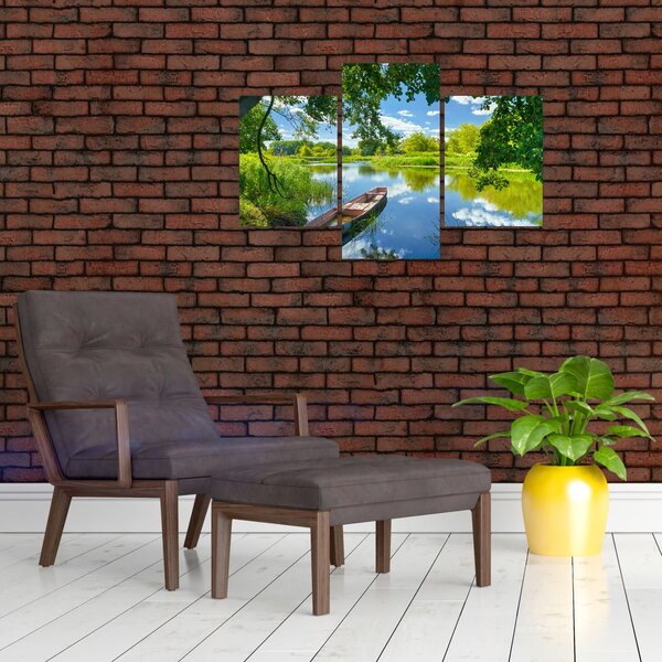 Slika ljetne rijeke s brodicom (90x60 cm)