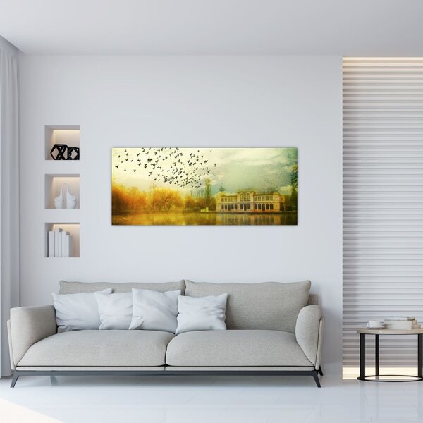 Slika naslikanog krajolika sa ljetnikovcem (120x50 cm)
