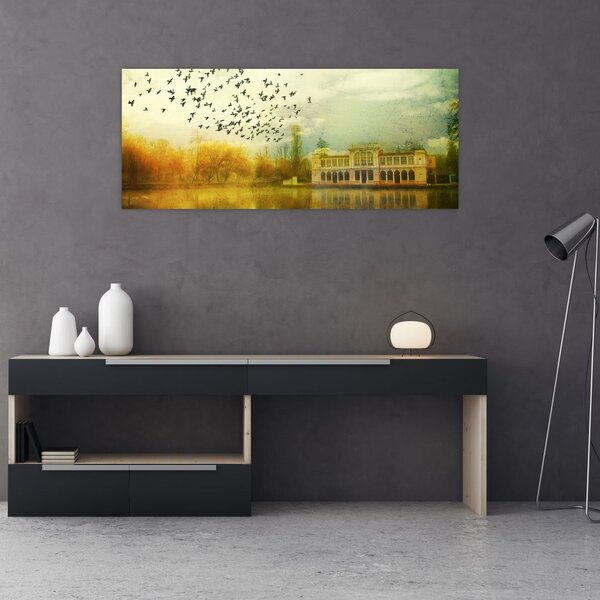 Slika naslikanog krajolika sa ljetnikovcem (120x50 cm)