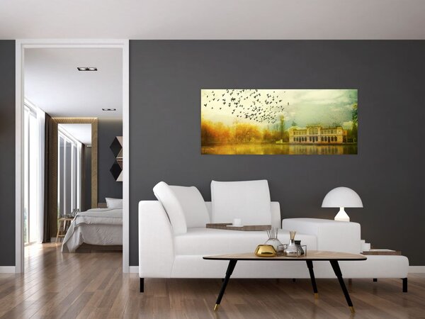 Slika naslikanog krajolika sa ljetnikovcem (120x50 cm)
