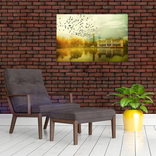 Slika naslikanog krajolika sa ljetnikovcem (90x60 cm)