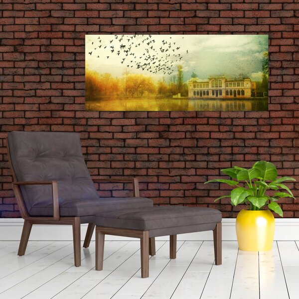 Slika naslikanog krajolika sa ljetnikovcem (120x50 cm)