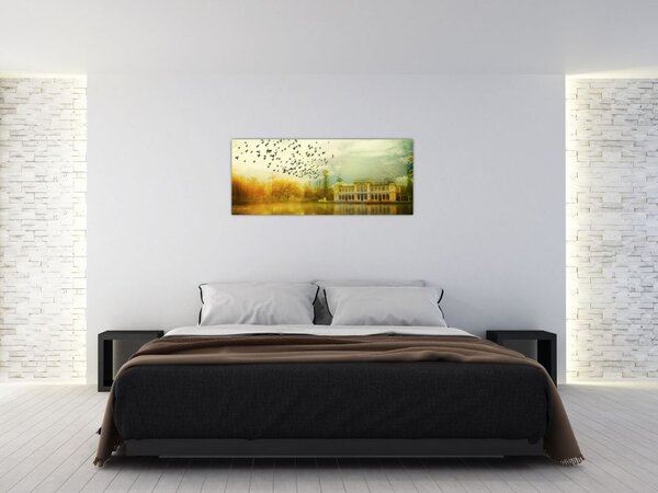 Slika naslikanog krajolika sa ljetnikovcem (120x50 cm)
