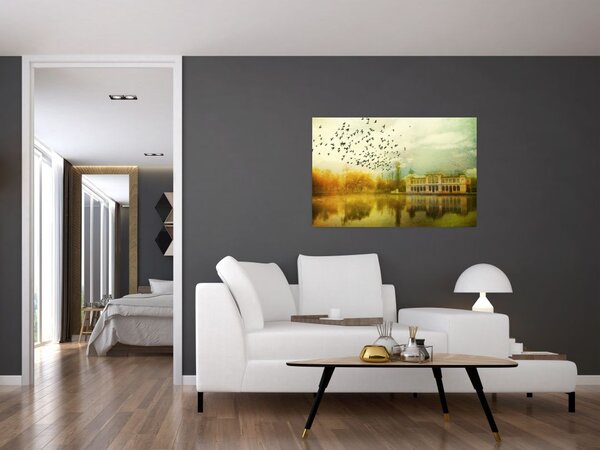 Slika naslikanog krajolika sa ljetnikovcem (90x60 cm)