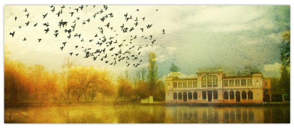 Slika naslikanog krajolika sa ljetnikovcem (120x50 cm)