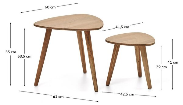 Pomoćni stolići u setu 2 kom od masivnog bagrema 60x61 cm Duvani – Kave Home