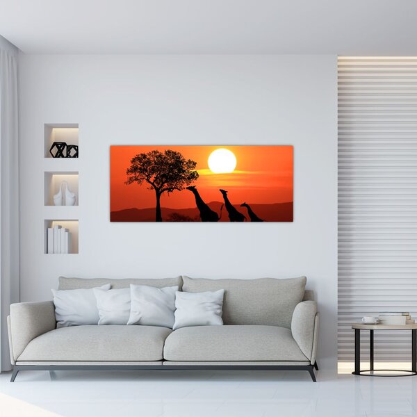 Slika žirafa u zalasku sunca (120x50 cm)