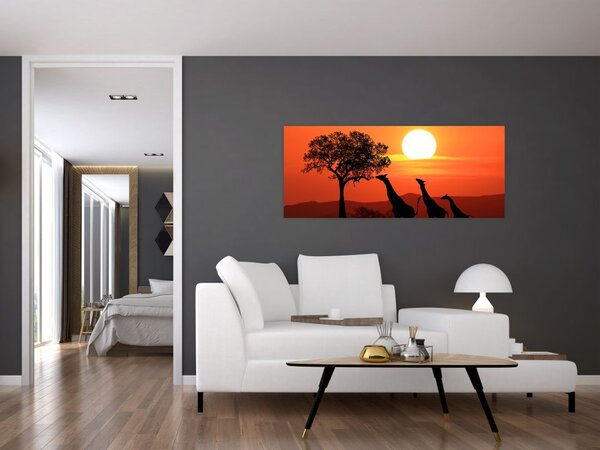 Slika žirafa u zalasku sunca (120x50 cm)