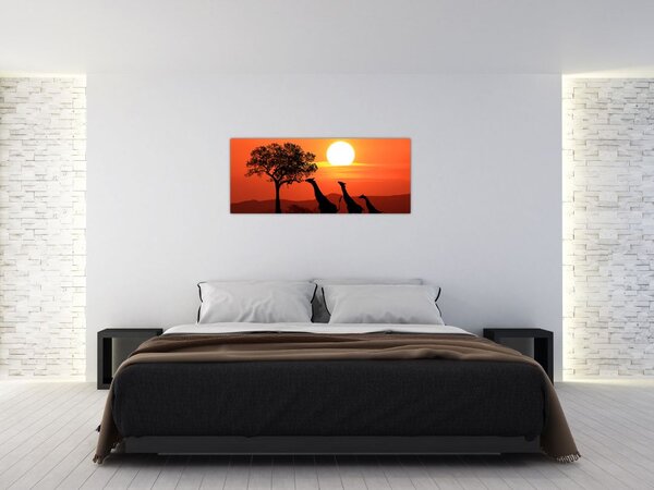 Slika žirafa u zalasku sunca (120x50 cm)