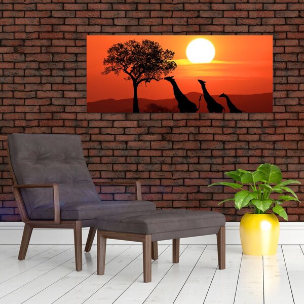 Slika žirafa u zalasku sunca (120x50 cm)