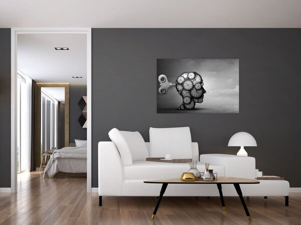 Umjetnička slika glave sa satom (90x60 cm)